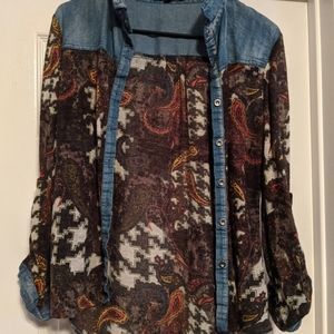 Paisley and Denim Button Up